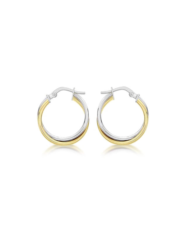 9ct Gold 2 Tone Tube Crossover Earrings